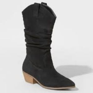 Universal Thread Adaline Knee Height Pull On Western Boots Black New With Tags